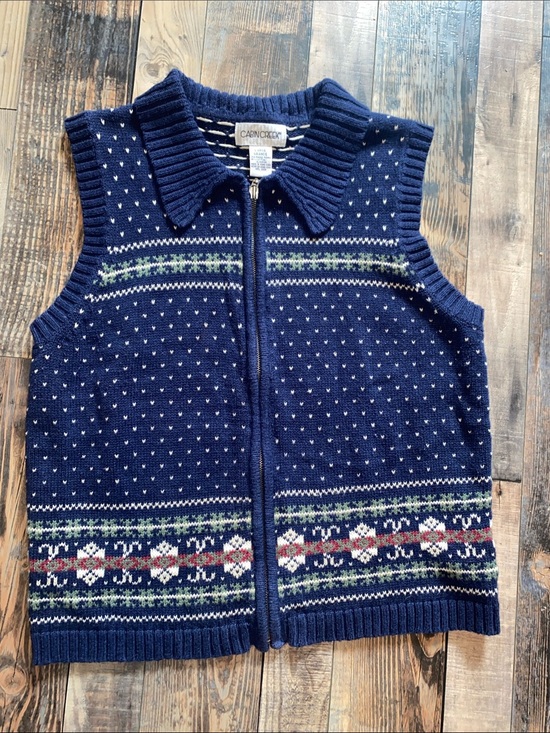 Cabin Creek Sweaters - Cabin Creek 90s Navy Fair Isle geometric Zip-Up Sweater Vest